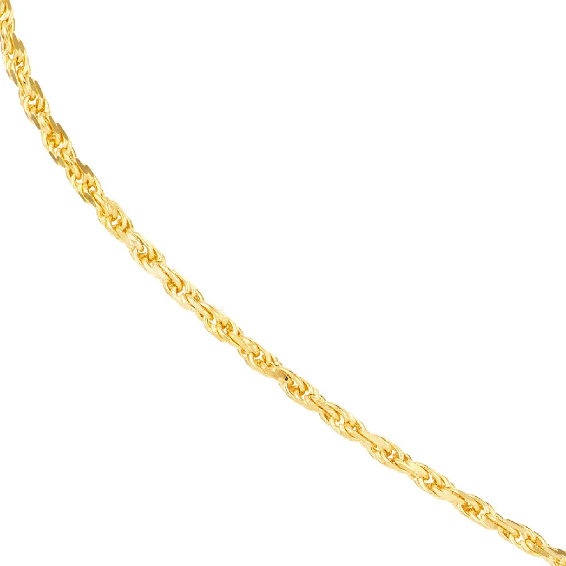 Solid 14K Yellow Gold, White Gold or Rose Gold 1 mm Diamond-Cut Rope Chain Necklace with Lobster Lock