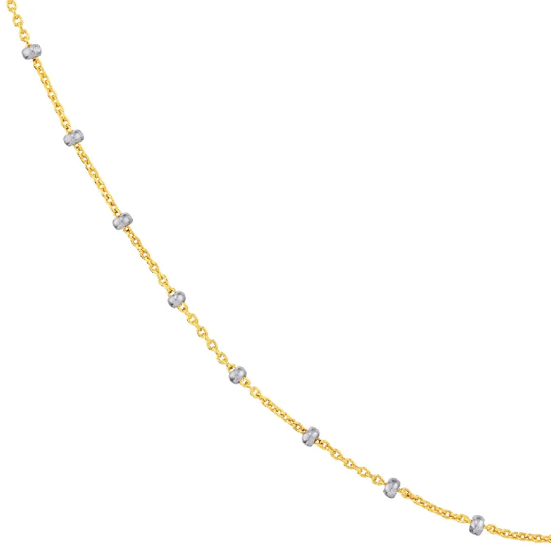 14k Two-Tone Gold 1.80mm Two-Tone Saturn Bead Chain Necklace with Spring Ring