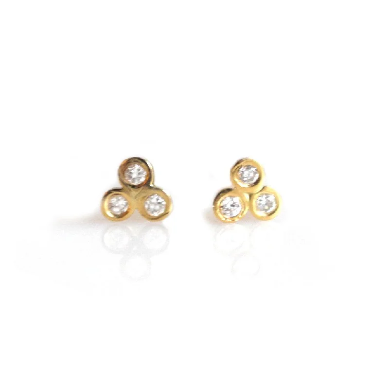 Solid 14kt Gold Diamond Trio Studs