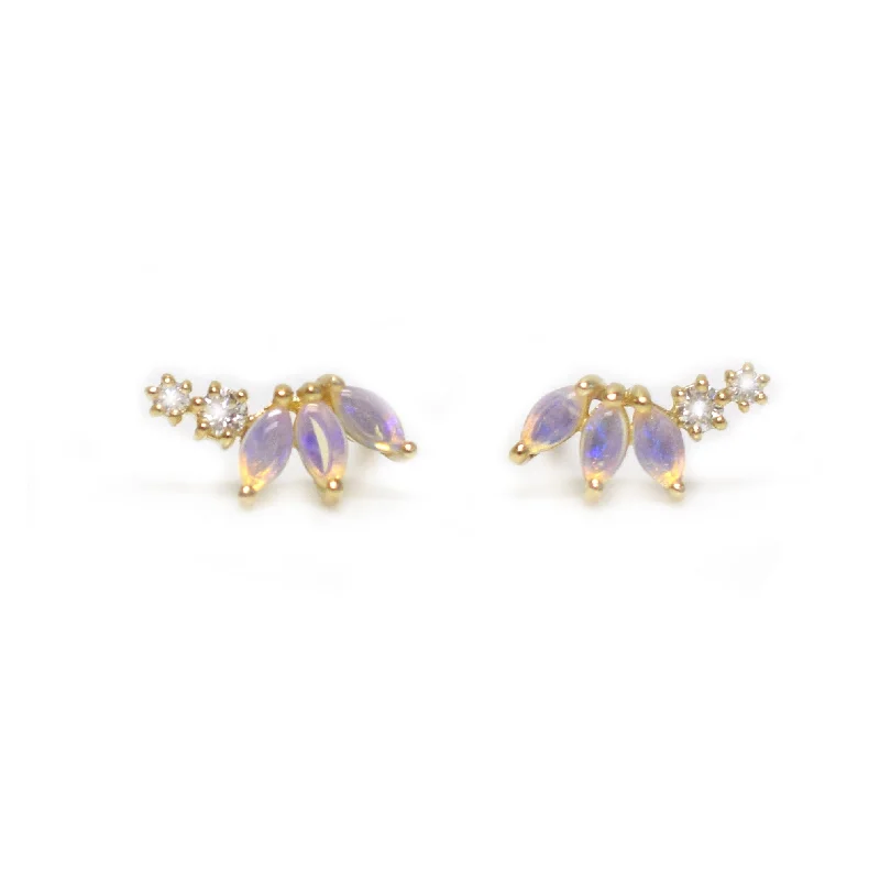 Solid Gold Opal & Diamond Twinkling Lotus Studs