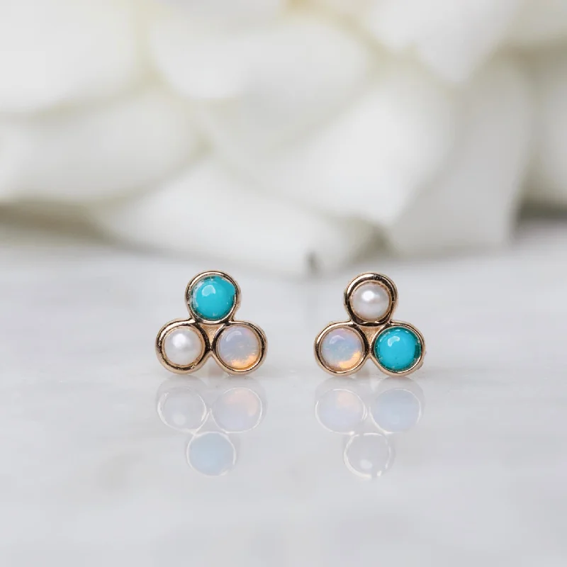 14kt Gold Pastel Hue Trio Studs