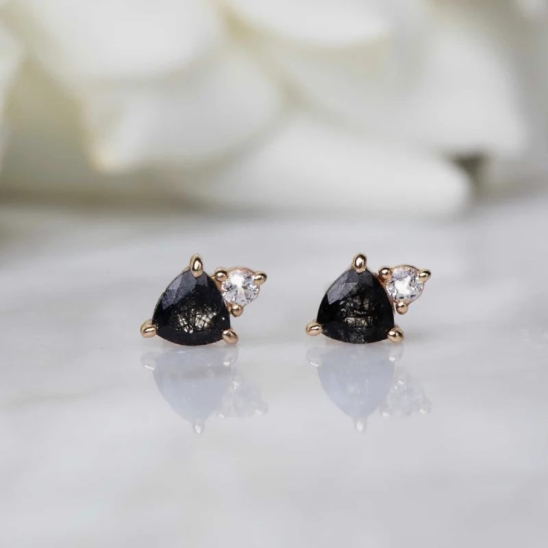 14kt Gold Rutilated Quartz and Topaz Midnight Rising Studs