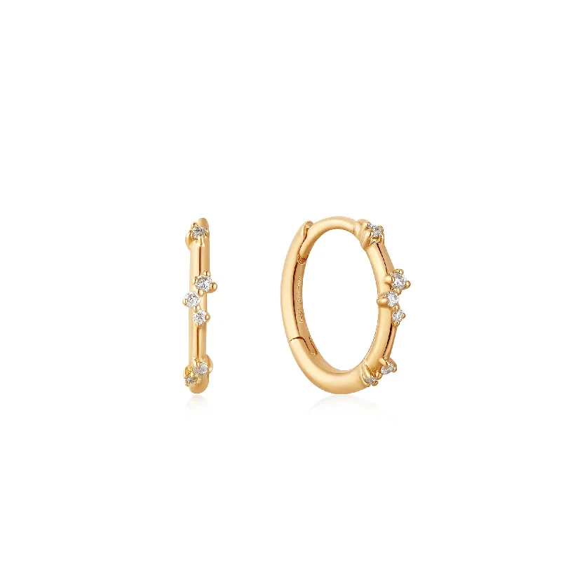 14kt Gold Stargazer Natural Diamond Huggie Hoop Earrings