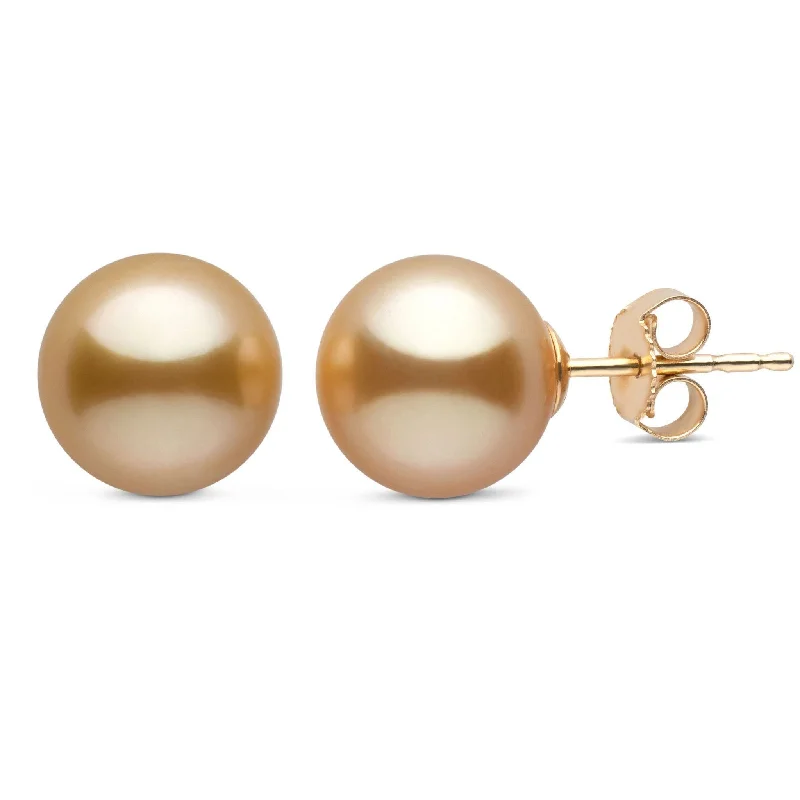 9.0-10.0 mm AAA Golden South Sea Pearl Stud Earrings