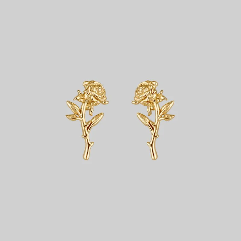 AMOR. Rose Stem Stud Earrings - Gold