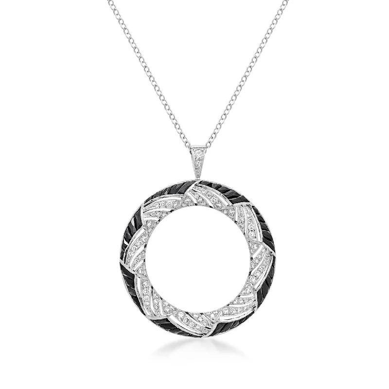 Art Deco Platinum Diamond & Onyx Pendant