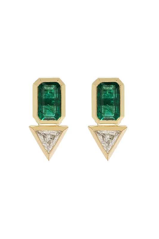 Emerald Trillion Diamond Stud Earrings