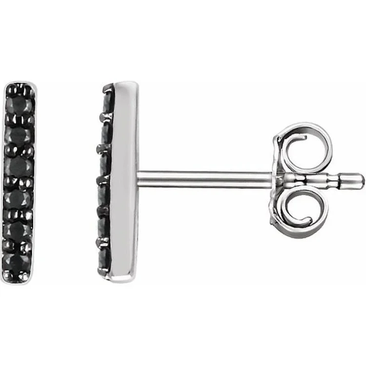 14K White 1/10 CTW Natural Black Diamond Bar Earrings