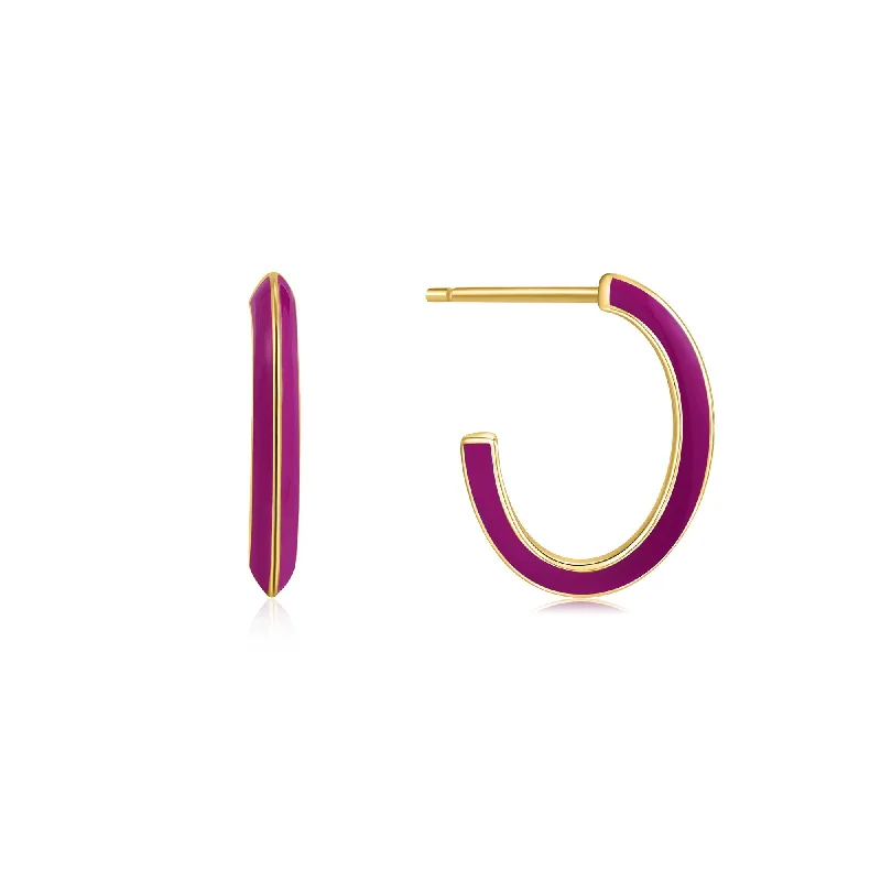 Berry Enamel Thick Gold Hoop Earrings