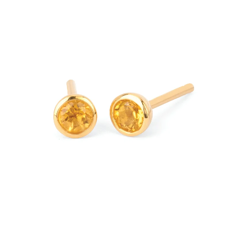 Citrine Bezel Set Stud Earrings