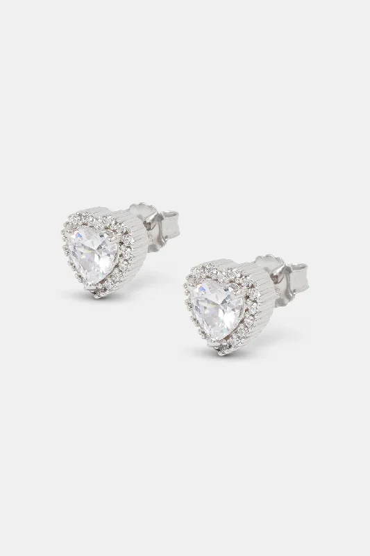 Clear CZ Heart Cluster Stud Earrings - 10mm