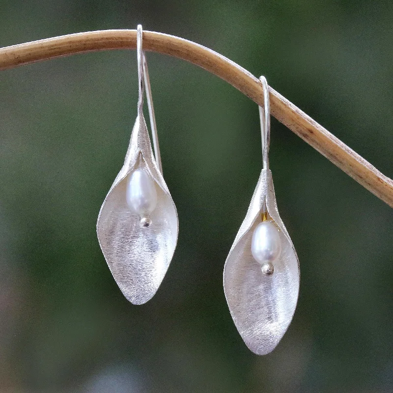 Concealed Beauty Modern Cultured Pearl Drop Earrings from Bali