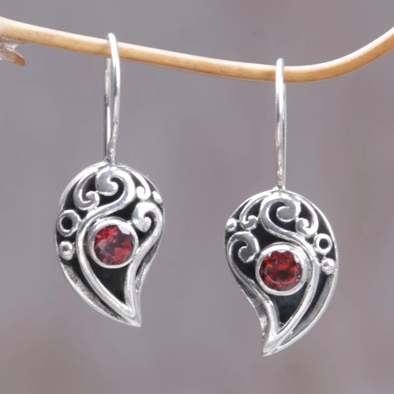 Dancing Dewdrops Sterling Silver Garnet Drop Earrings