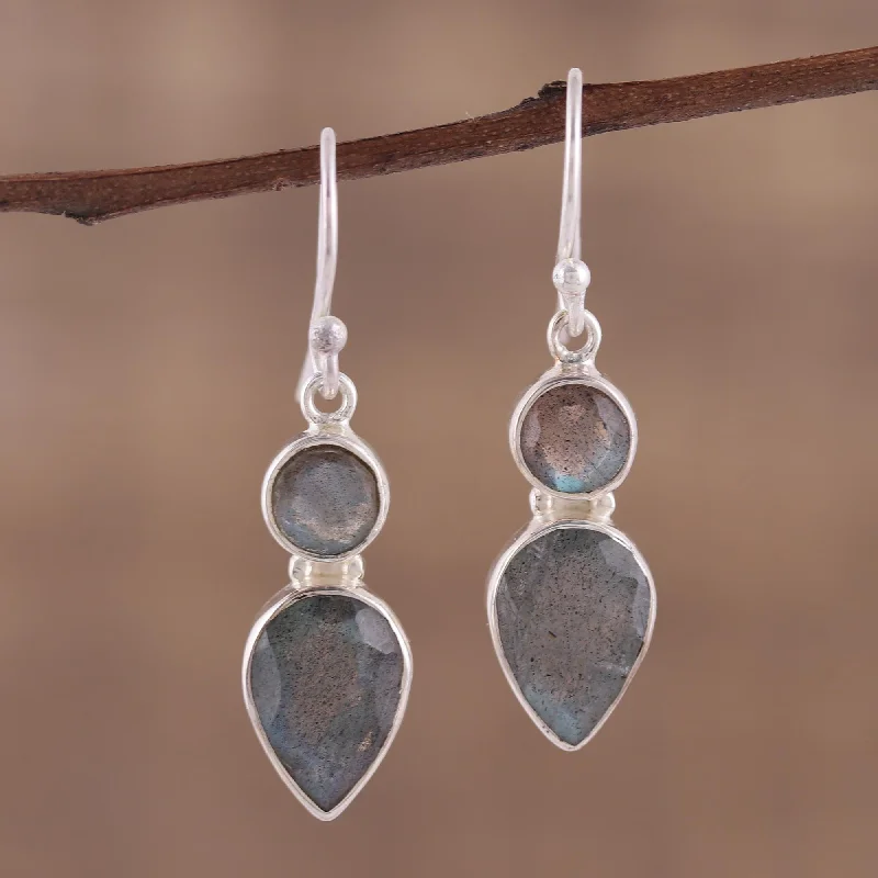 Dewdrop Muse Faceted Labradorite Gemstone and Silver Dangle Earrings