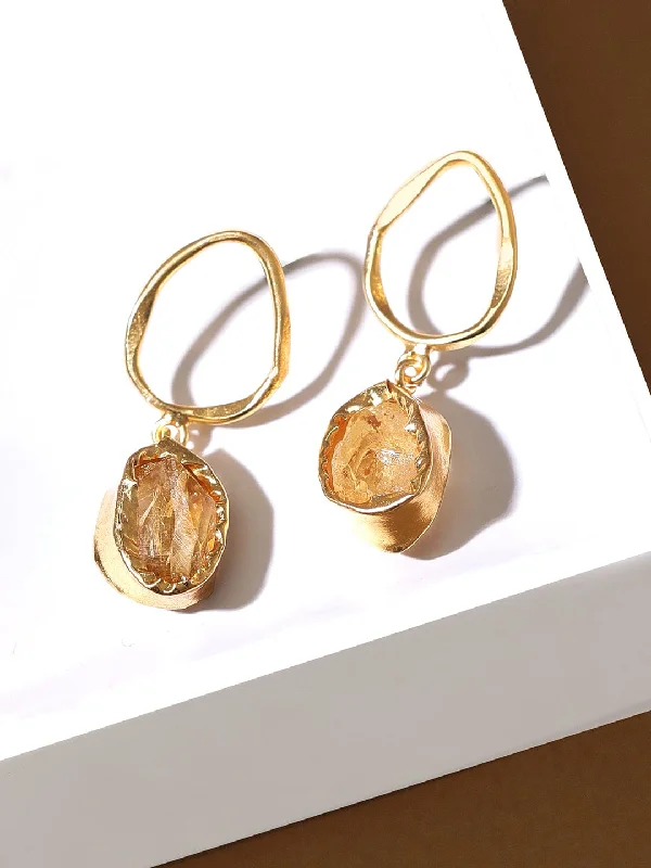 Rubans Gold Toned Marble Stone Drop Earring