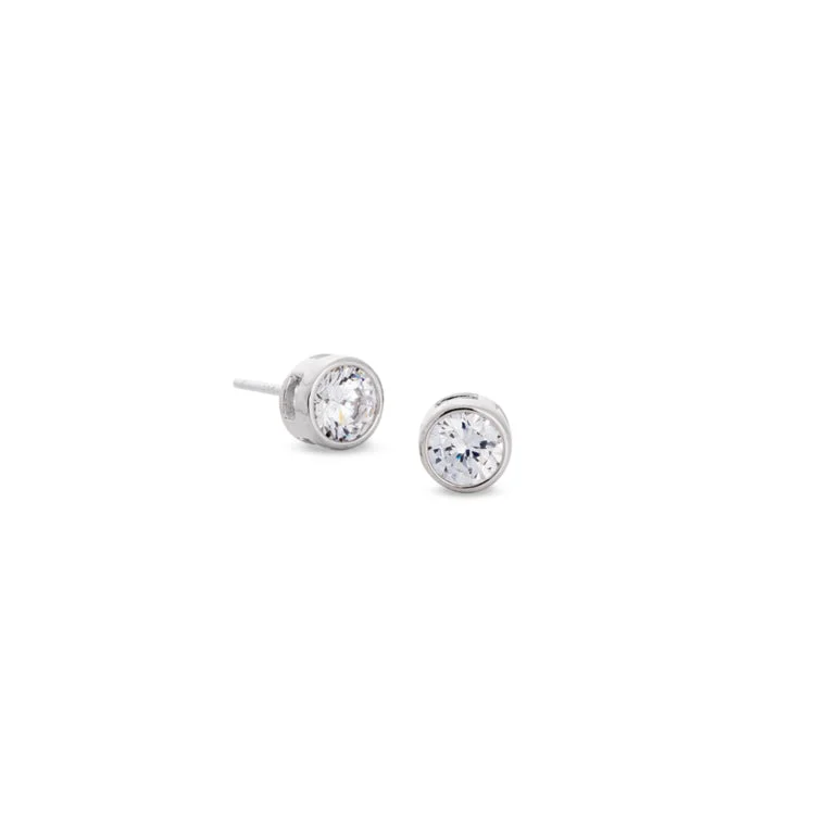 Platinum Finish Sterling Silver Bezel Set 5mm Simulated Diamond Earrings