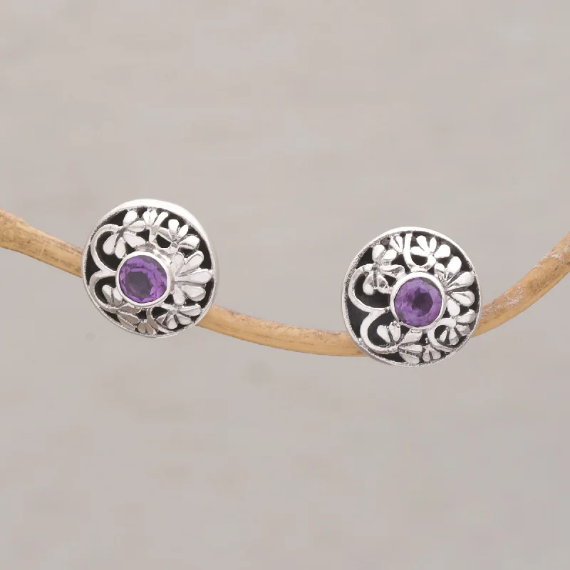 Enchantree Handmade Amethyst 925 Sterling Silver Stud Earrings