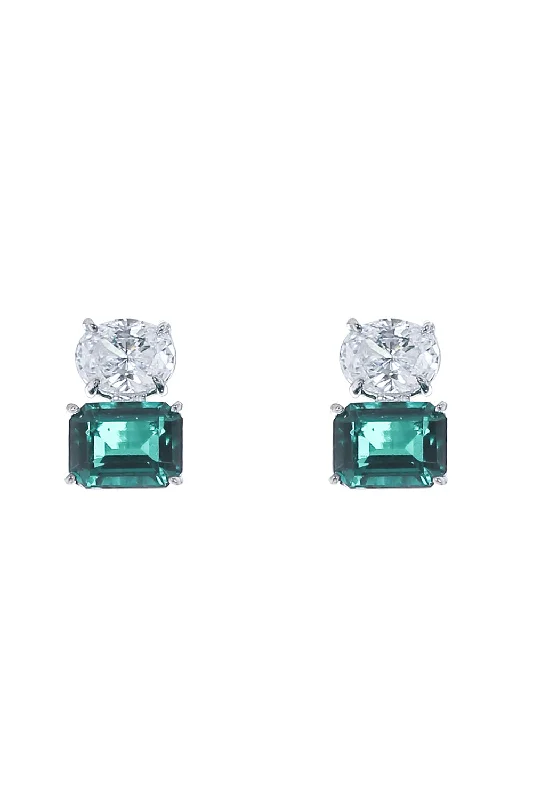 Green White Cz Stud Earrings