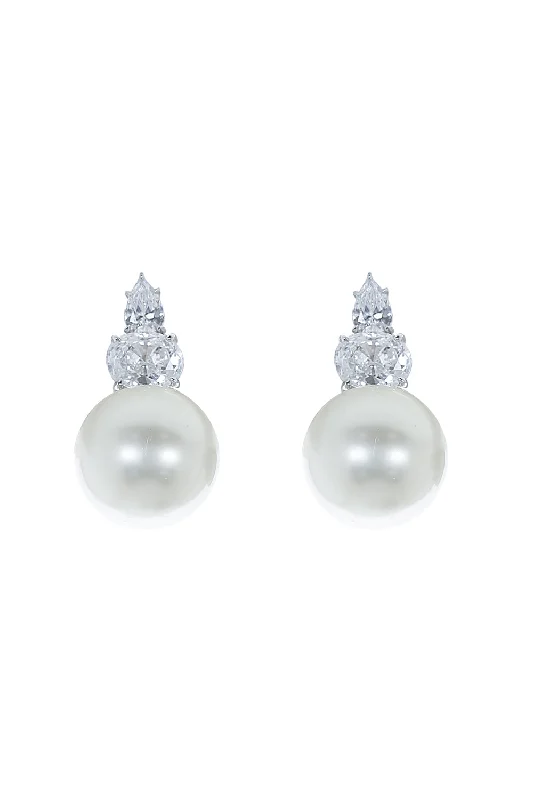 Oval Cz Pearl Stud Earrings