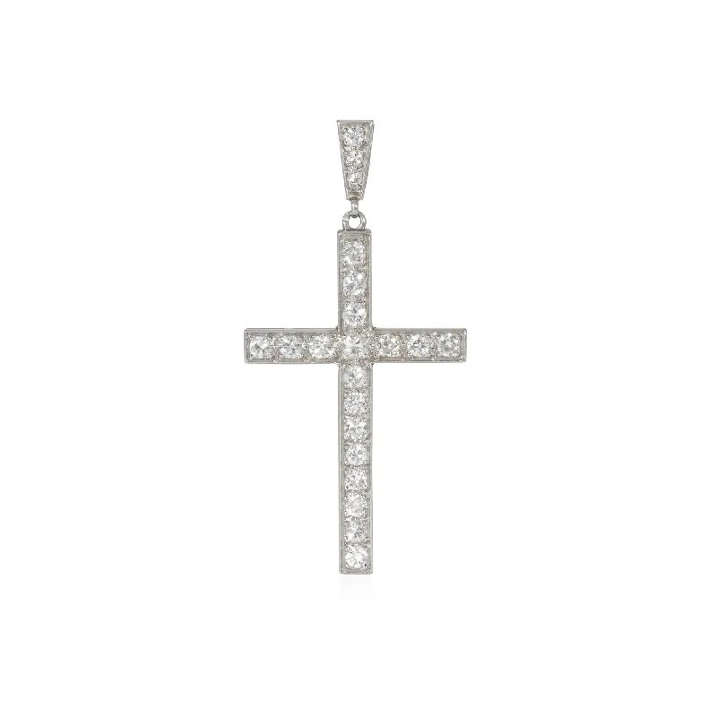 French Art Deco Platinum Diamond Cross Pendant