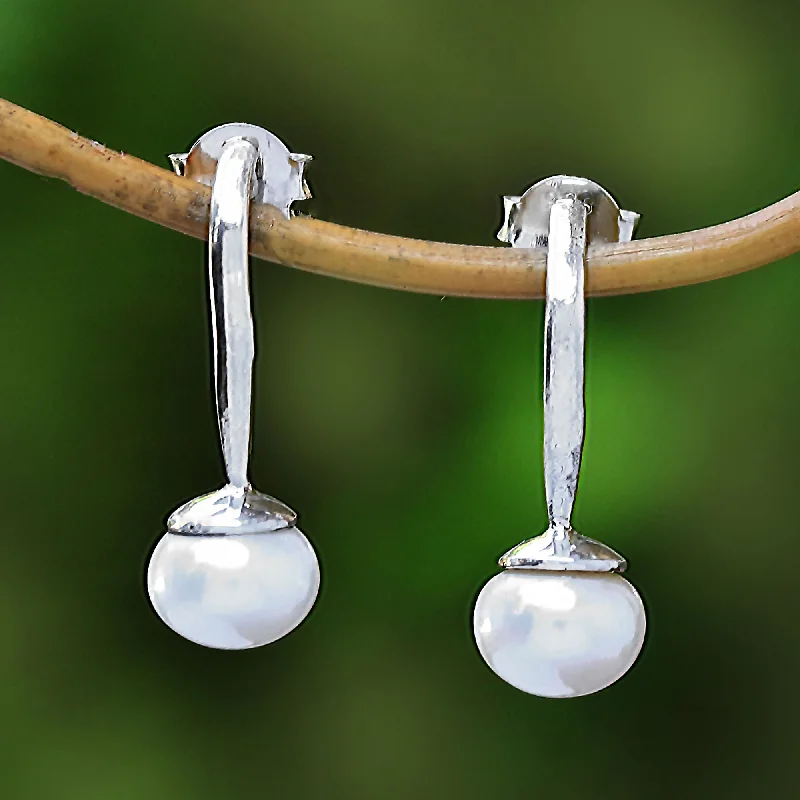 Goddess Teardrops White Cultured Pearl Drop Earrings from Bali