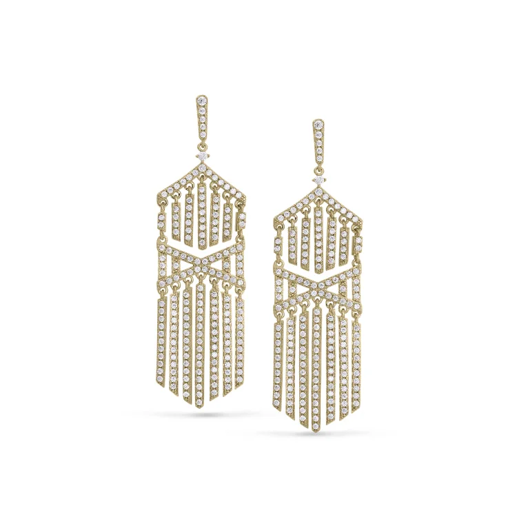 Gold Finish Sterling Silver Micropave Cascade Earrings with Simulated Diamonds