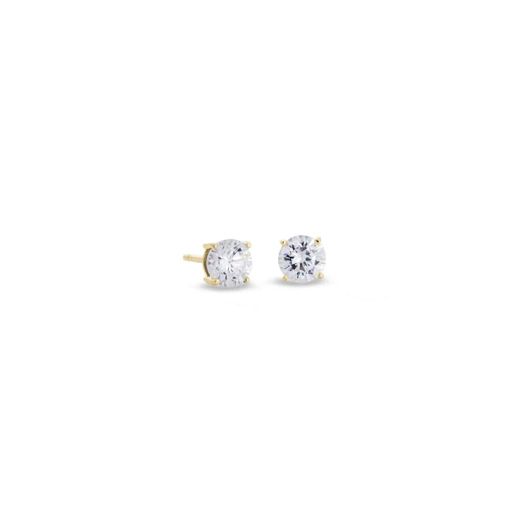 Gold Finish Sterling Silver Prong Set Round Simulated Diamond Earrings Approx. 1/2CTTW - RD 4.00mm