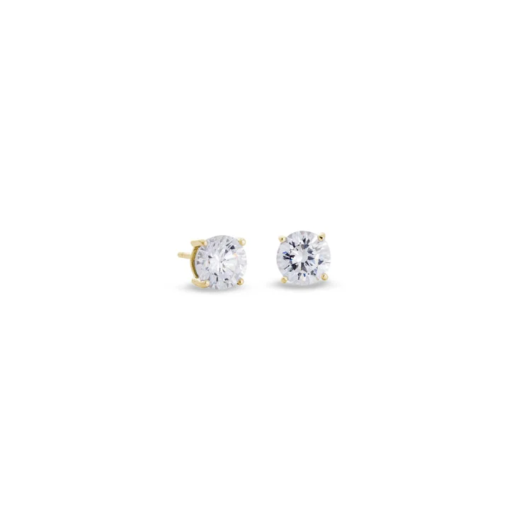 Gold Finish Sterling Silver Prong Set Round Simulated Diamond Earrings Approx. 1CTTW