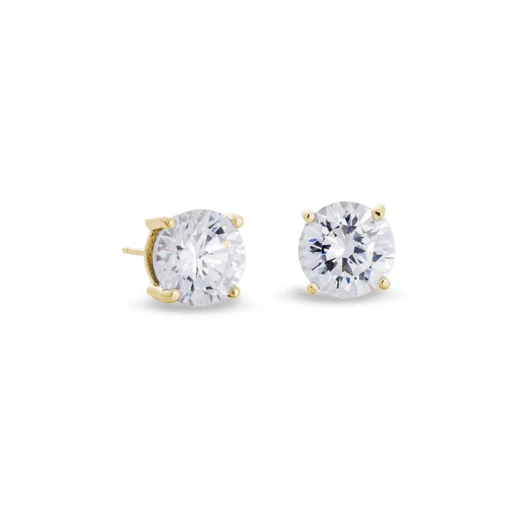 Gold Finish Sterling Silver Prong Set Round Simulated Diamond Earrings Approx. 3CTTW