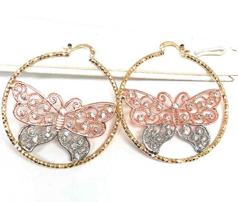 Gold Plated Butterfly Hoop Earrings  Mariposa Aretes Arracadas