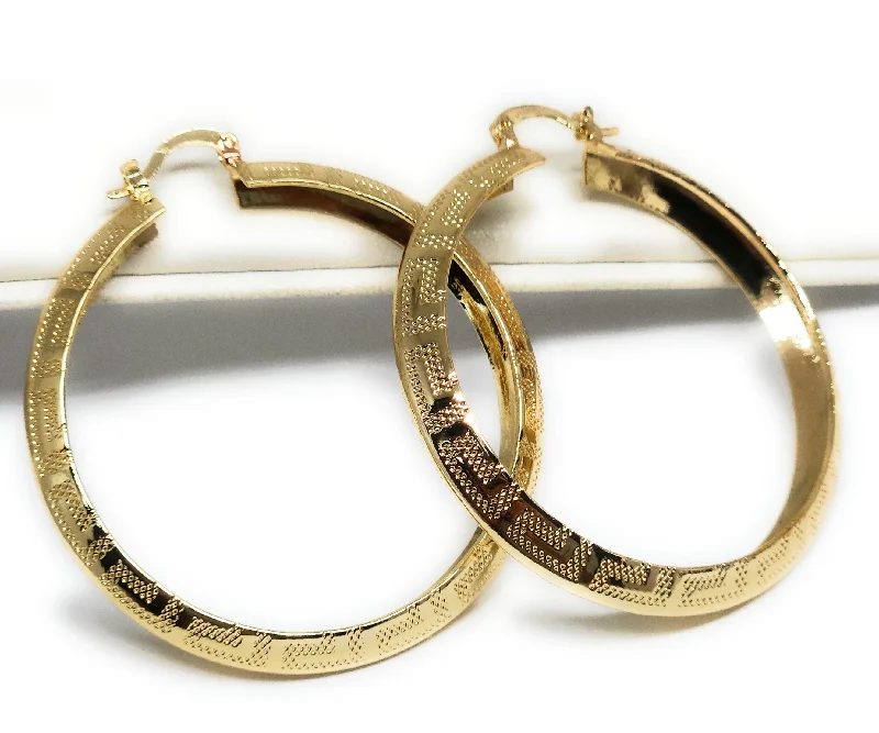 Gold Plated GREEK BORDER (MEANDROS) HOOP Earrings Aretes Arracadas