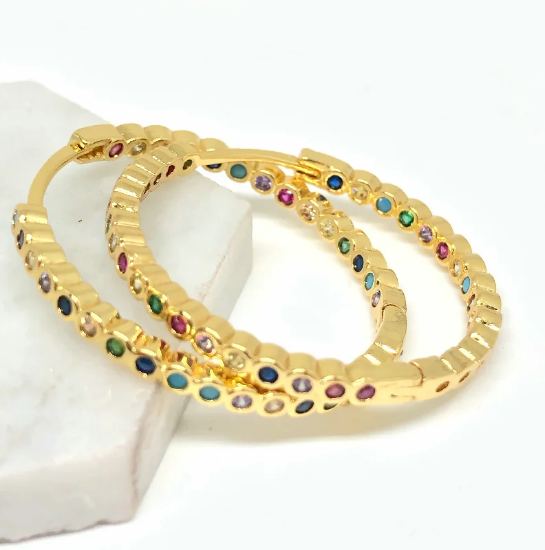 Gold Plated Multi-Color Colorful Hoop Earrings Arracadas Aretes