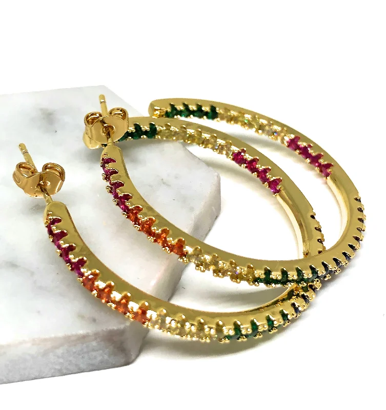 Gold Plated Multi-Color Colorful Hoop Earrings Arracadas Aretes