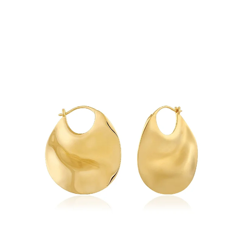 Gold Ripple Thick Hoop Earrings