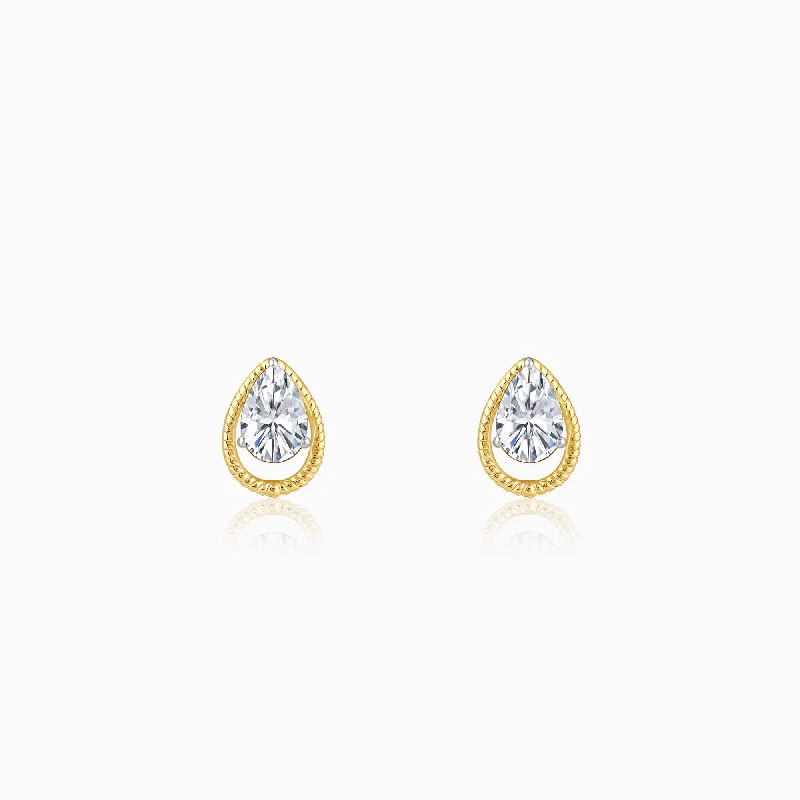 Gold Solitaire Teardrop Studs