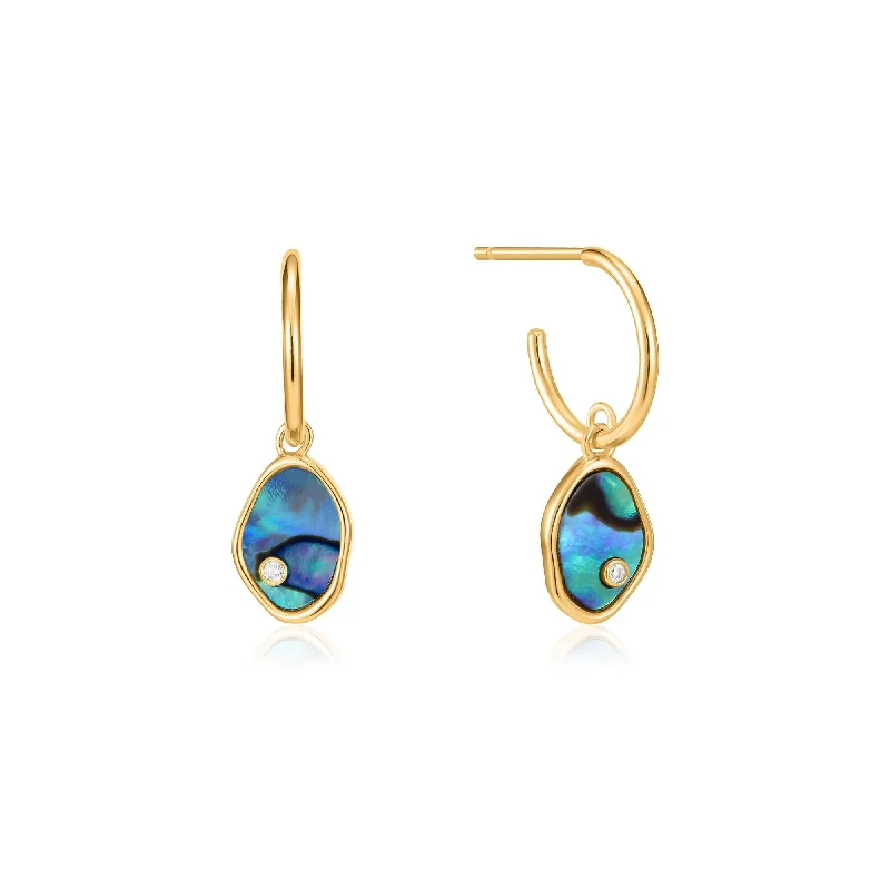 Gold Tidal Abalone Mini Hoop Earrings