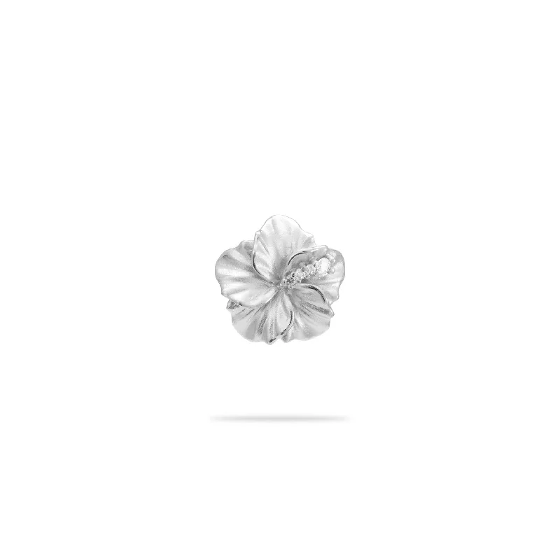 Hawaiian Gardens Hibiscus Pendant in White Gold with Diamonds - 11mm