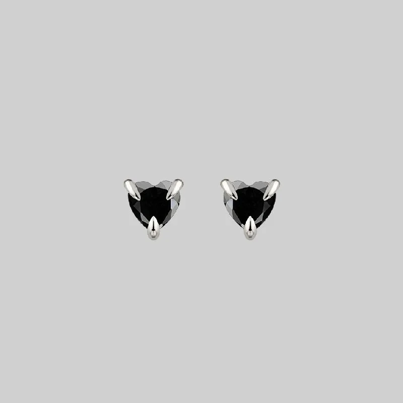 HEART & SOUL. Black Spinel Heart Stud Earrings - Silver