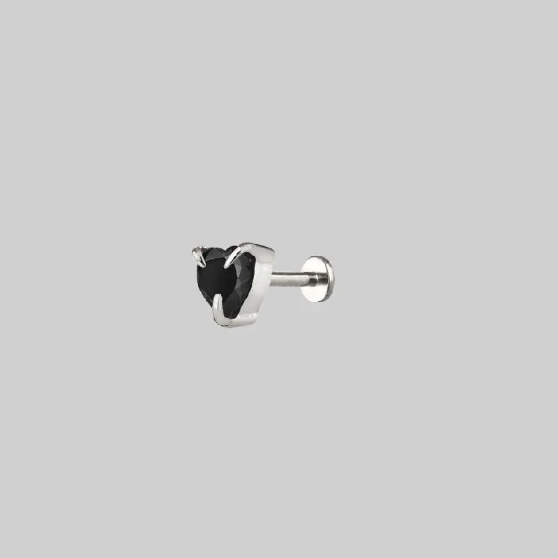 HEART & SOUL. Black Spinel Heart Stud Earring - Silver