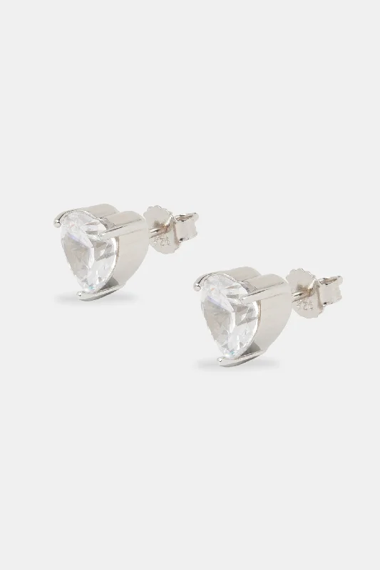 Iced Heart CZ Stud Earrings - 10mm