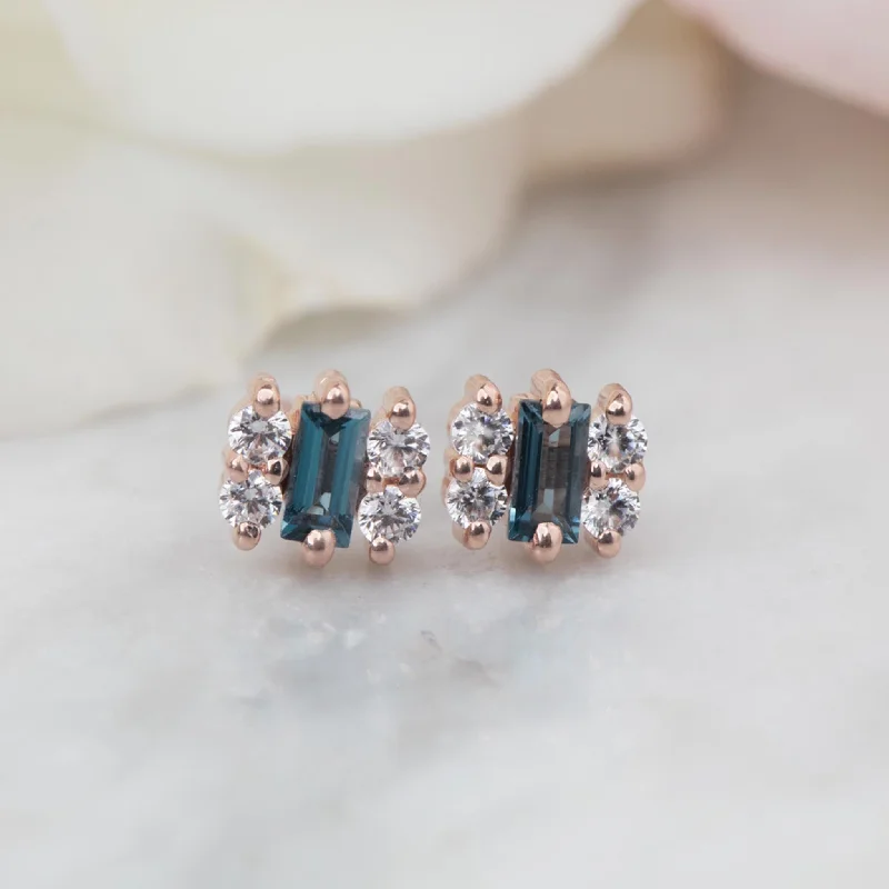 Rose Gold London Blue Topaz & Diamond Mini Mia Studs