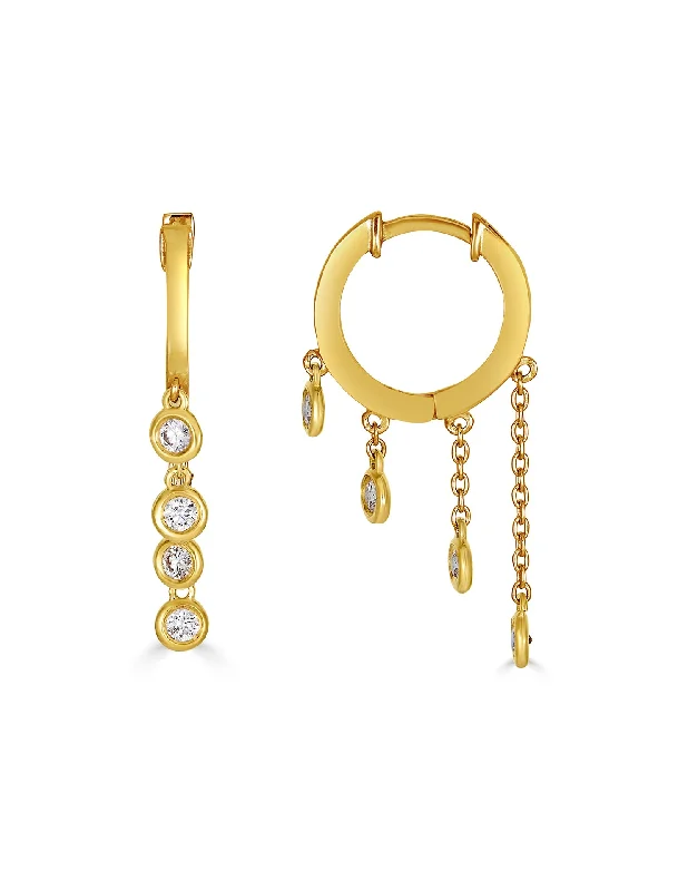 The Dawn Tiered Dangle, 14K Yellow Gold + Diamond Hoops