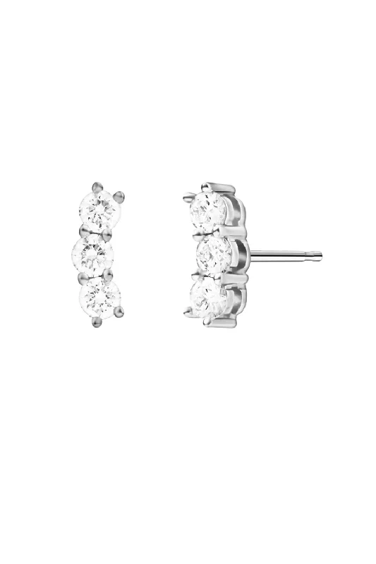 Mini Aria Triplet Stud Earrings - White Gold