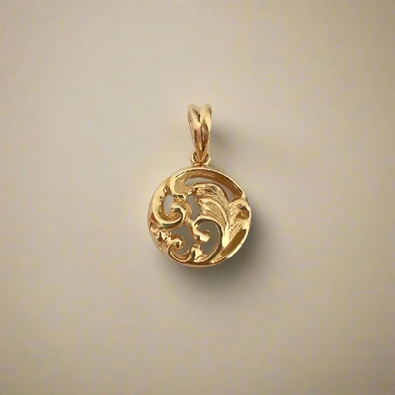 Old English Round Filigree Pendant in 14K or 18K Gold