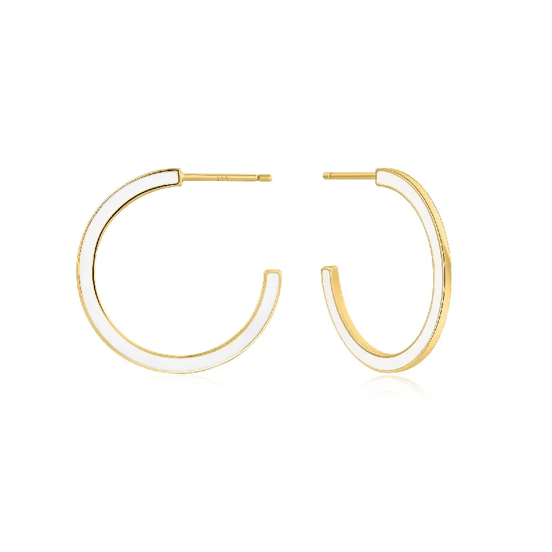 Optic White Enamel Gold Hoop Earrings