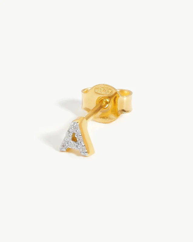 Pave Initial Single Stud Earring - Initial A | 18ct Gold Vermeil/Cubic Zirconia