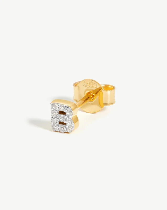 Pave Initial Single Stud Earring - Initial B | 18ct Gold Vermeil/Cubic Zirconia