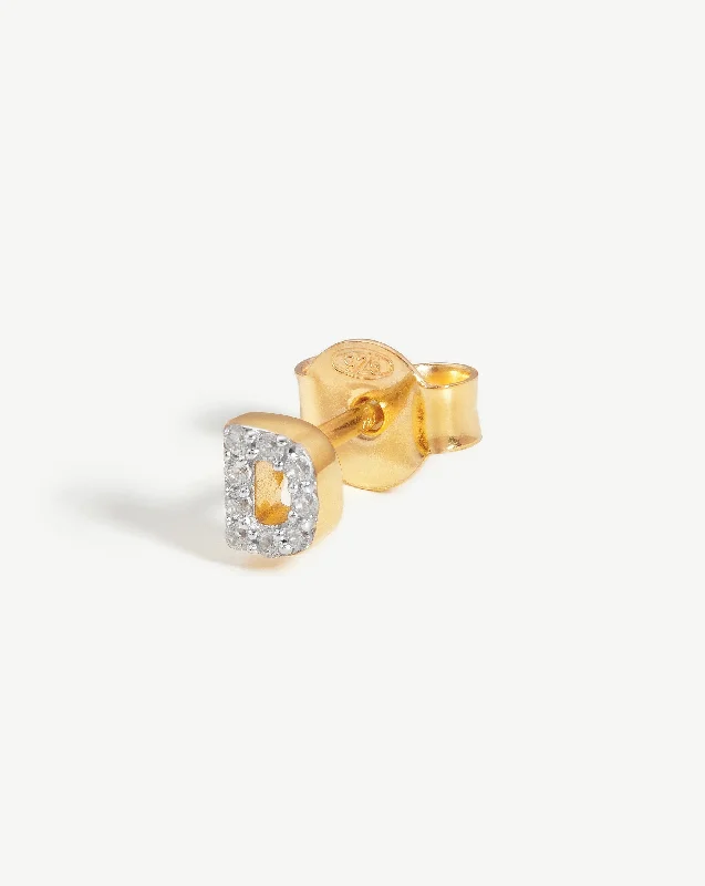 Pave Initial Single Stud Earring - Initial D | 18ct Gold Vermeil/Cubic Zirconia