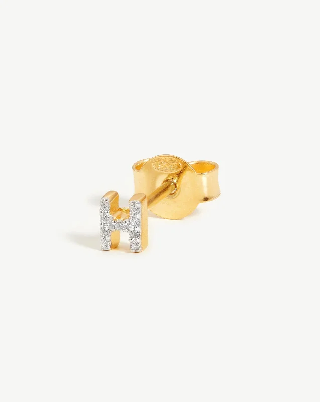 Pave Initial Single Stud Earring - Initial H | 18ct Gold Vermeil/Cubic Zirconia