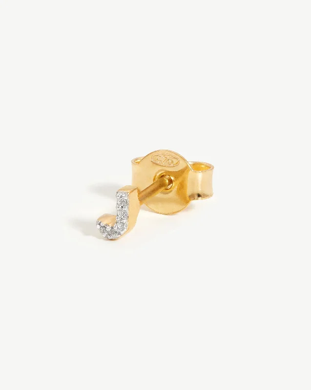 Pave Initial Single Stud Earring - Initial J | 18ct Gold Vermeil/Cubic Zirconia